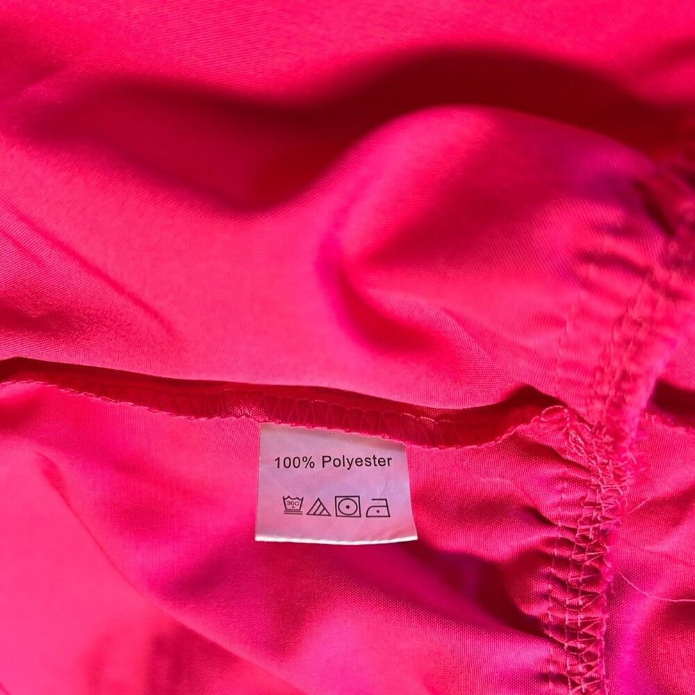 Shein Womens Hot Pink Ruffle Blouse Medium Short Sleeve Tiered Peplum Crop Top - Picture 8 of 8